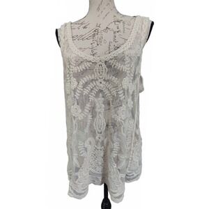 Gibson Womens Boho Cream Lace Mesh Crochet Sheer Tank Top L Cottagecore Capsule
